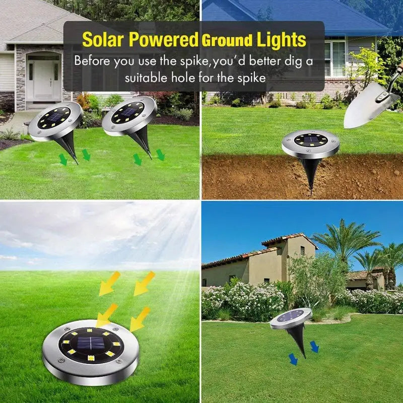 Pack de 4 Lámparas Solares de Estaca 8 LED Fria para Jardín y Patio ☀️ – ¡Envío Gratis! 🎁