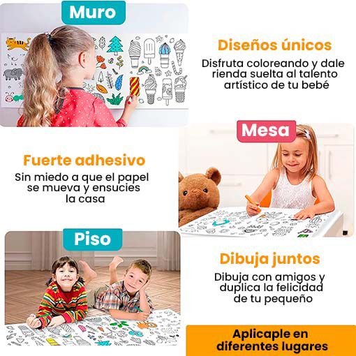 Rollo de Papel Adhesivo para Colorear – ¡Diversión sin Rayones en las Paredes!