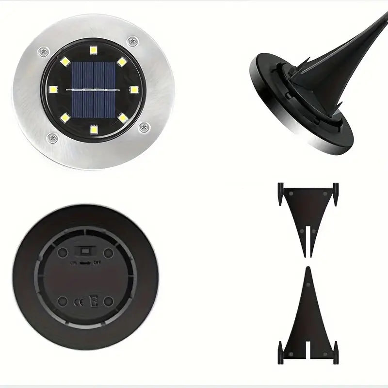 Pack de 4 Lámparas Solares de Estaca 8 LED Fria para Jardín y Patio ☀️ – ¡Envío Gratis! 🎁