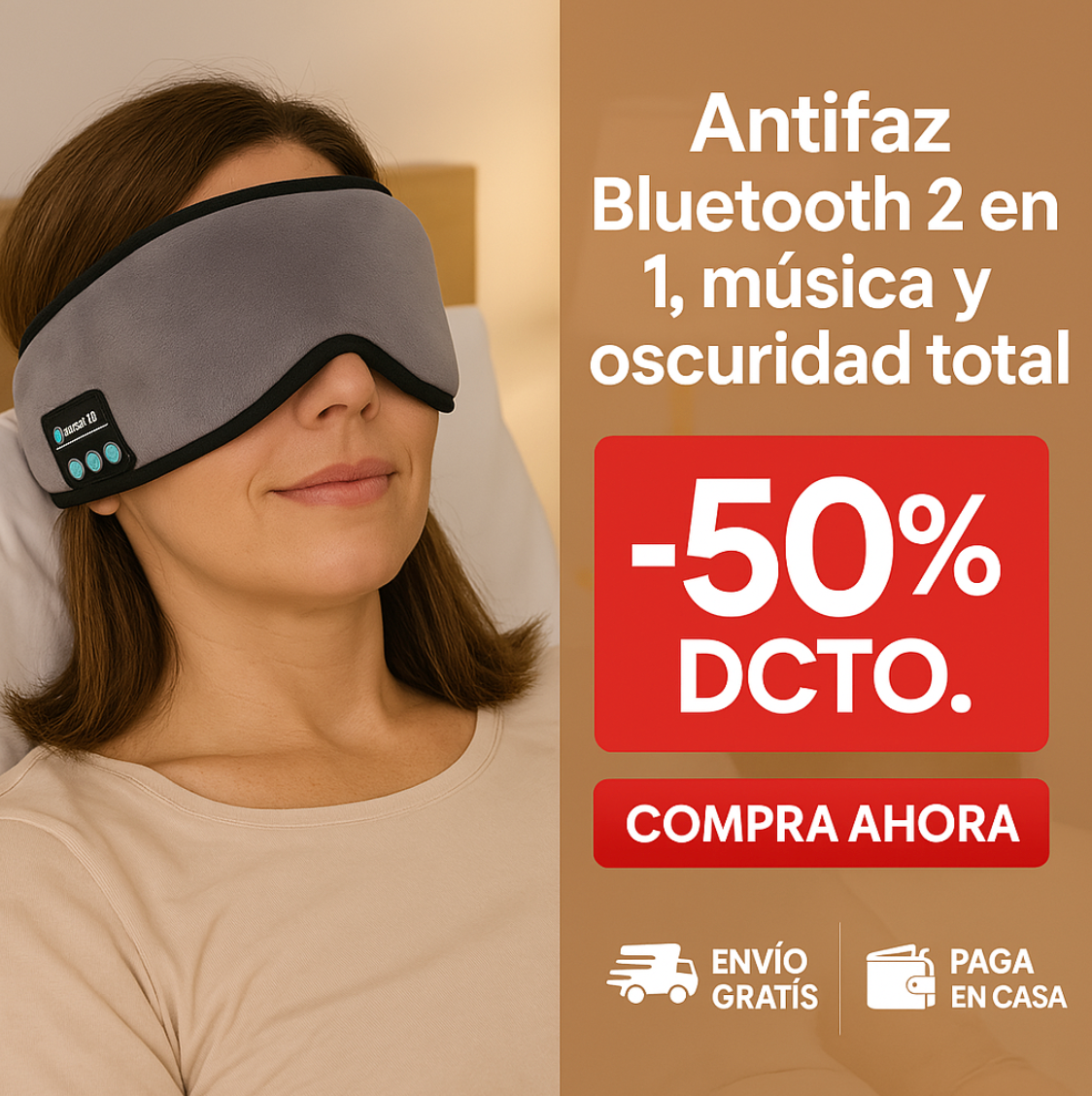 Duerme como un bebé 😴🎵: Antifaz Bluetooth 2 en 1, música y oscuridad total en un solo toque