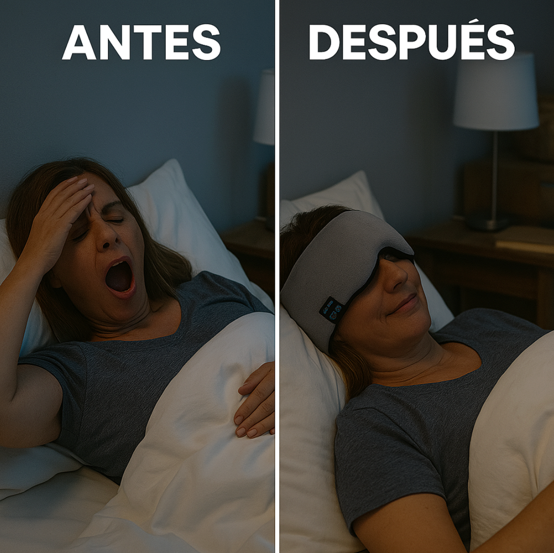 Duerme como un bebé 😴🎵: Antifaz Bluetooth 2 en 1, música y oscuridad total en un solo toque