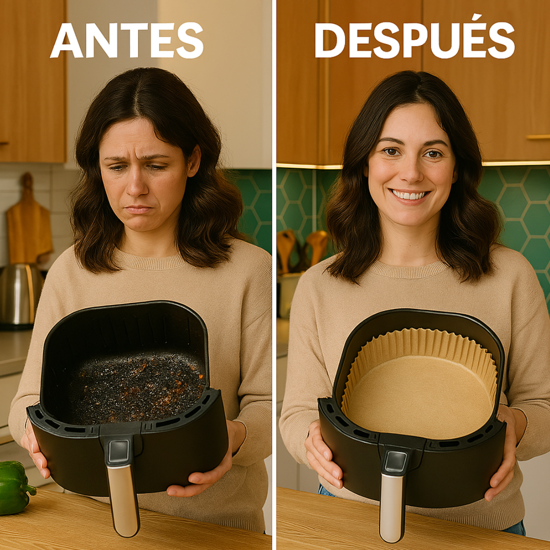 ¡Olvídate de lavar tu freidora! 🍗✨ Usa nuestros Moldes Antiadherentes para Freidora de Aire - Pack de 200 unidades