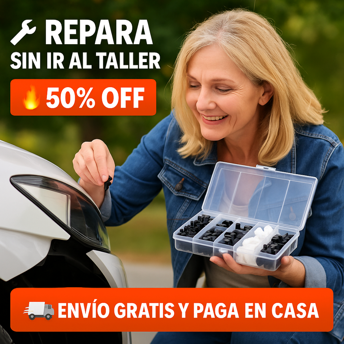 Caja de 100 Clips de Fijación Universal – Repara Tapabarros, Parachoques y Partes Sueltas del Auto 🚗