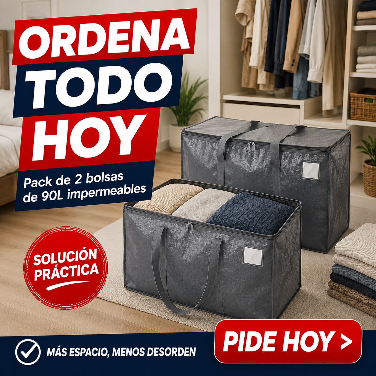 MudaMax - Pack 2 Bolsas XL 90 Litros para Mudanza y Guardado