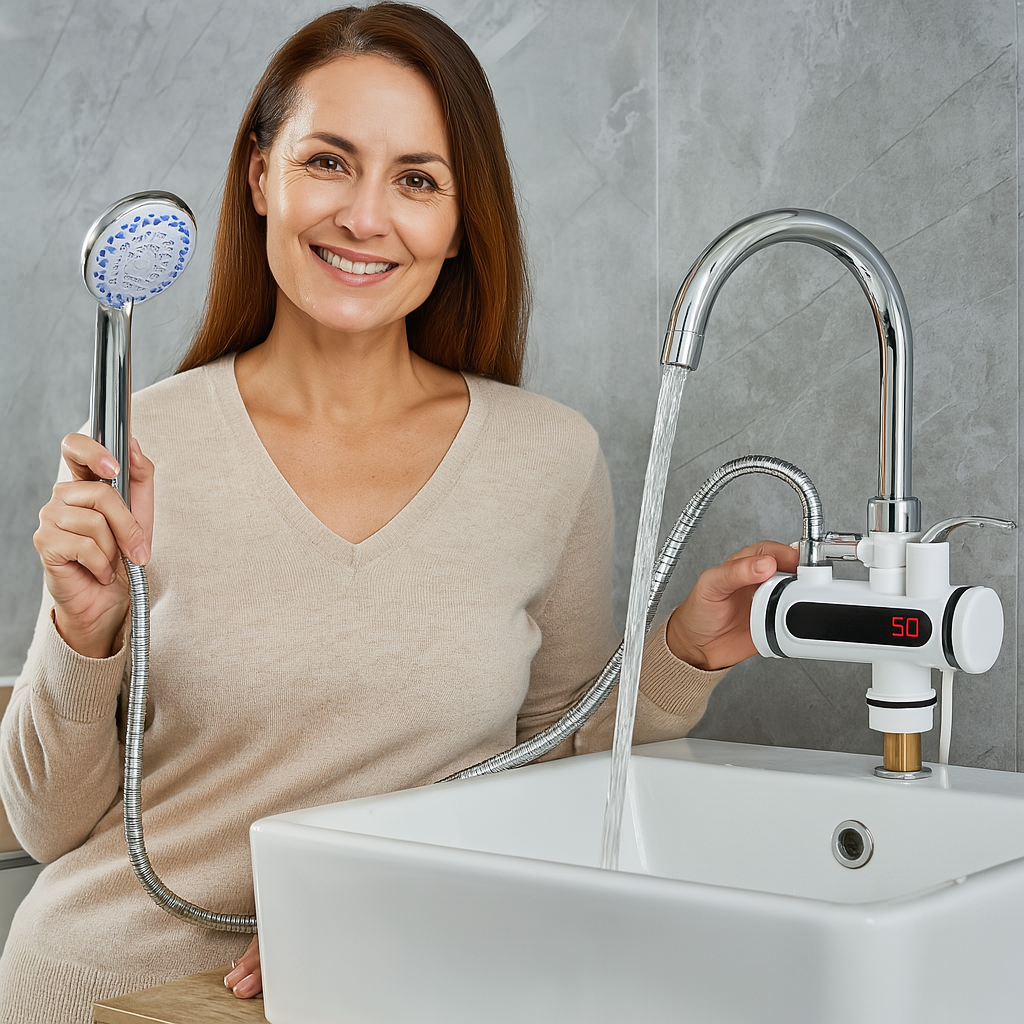 Calentador de Agua Eléctrico 2 en 1 para Ducha y Grifo — ¡Agua caliente al instante, sin complicaciones!
