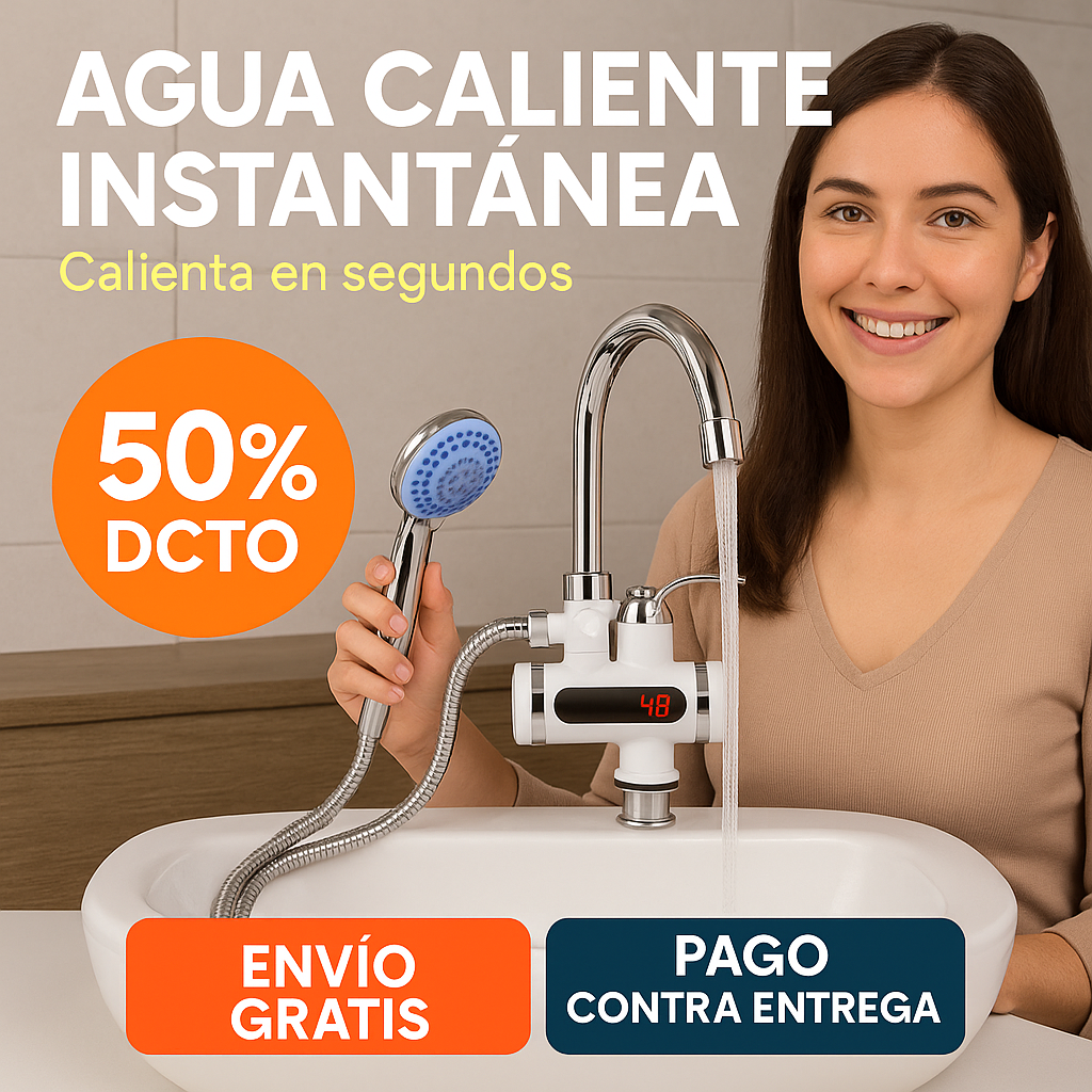 Calentador de Agua Eléctrico 2 en 1 para Ducha y Grifo — ¡Agua caliente al instante, sin complicaciones!