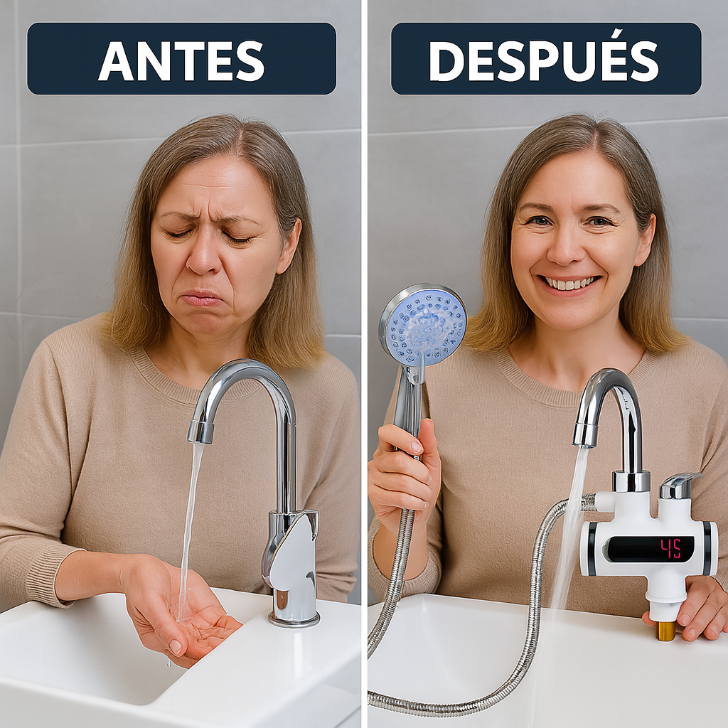 Calentador de Agua Eléctrico 2 en 1 para Ducha y Grifo — ¡Agua caliente al instante, sin complicaciones!