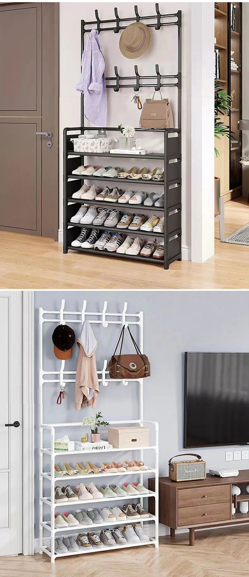 ¡Basta de Caos y Desorden! 🏠💥 Organiza tus Zapatos en Minutos con Este Zapatero y Perchero Multifuncional de Hierro