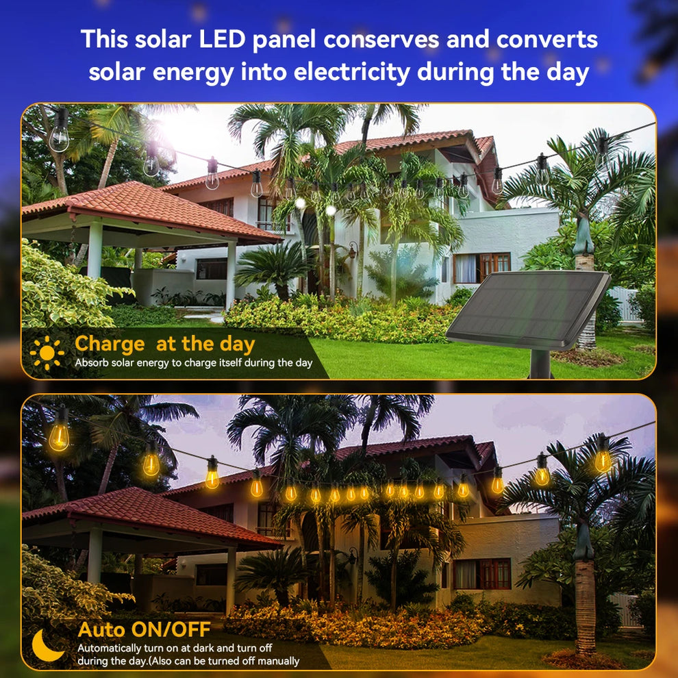 ✨ Ilumina tu jardín con elegancia y sin gastar en electricidad – ¡Guirnalda Solar LED y carga USB! 🔥
