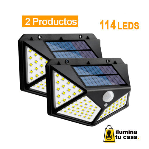 Pack de 2 Foco Lámpara Solar 114Led Exterior con Sensor De Movimiento