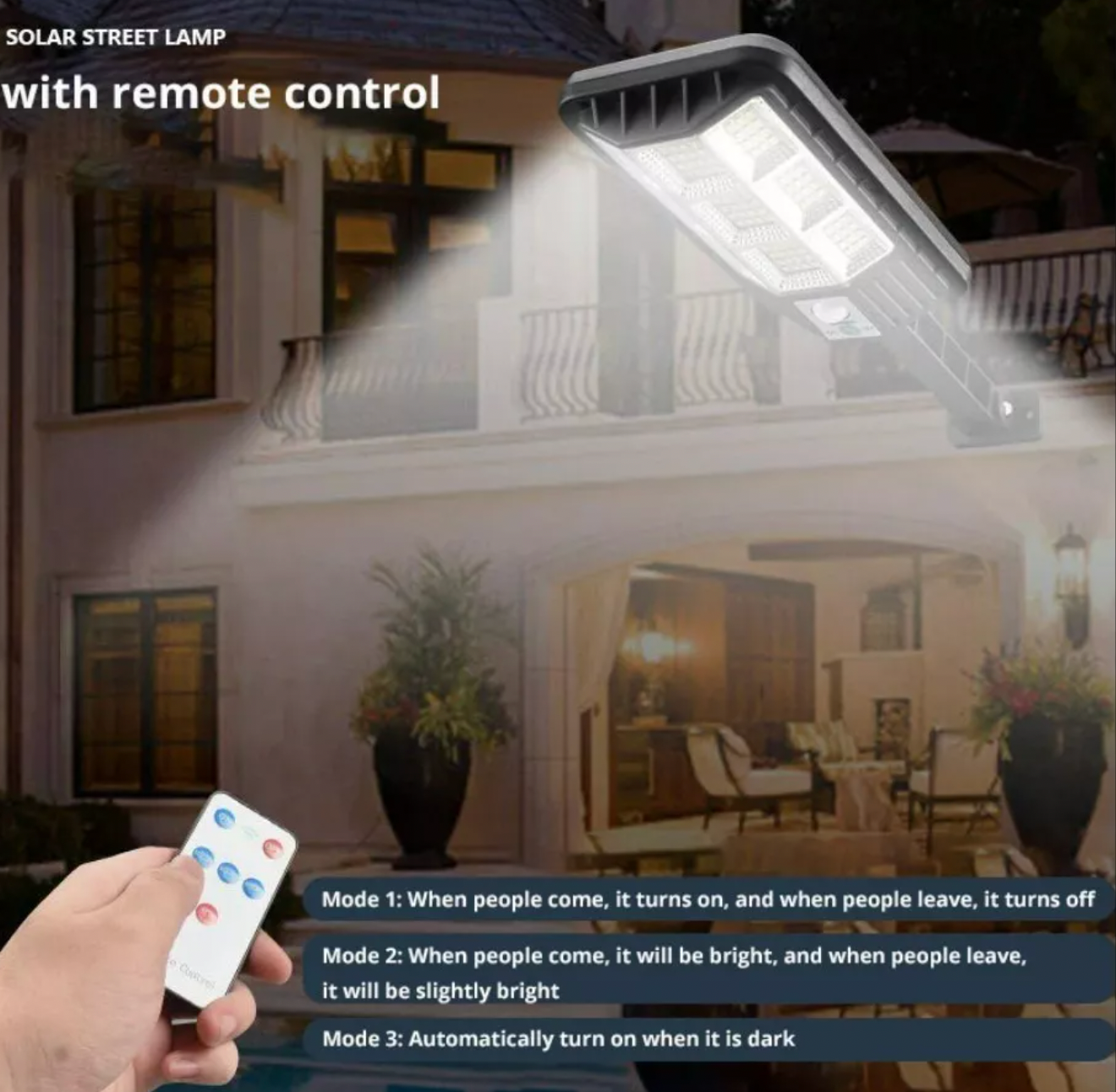 Pack 2 foco Led Solar 120 Led Luminaria Sensor Control Remoto