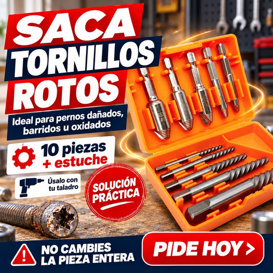 SacaFix — Kit de 10 Extractores de Tornillos y Pernos Dañados + Estuche