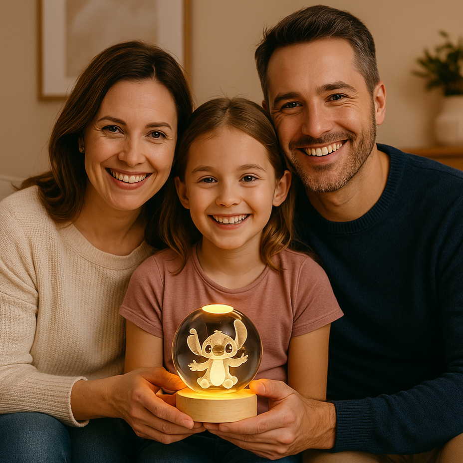 Lámpara de Cristal LED 3D de Stitch – El regalo mágico que ilumina la pieza de tus hijos 💙✨