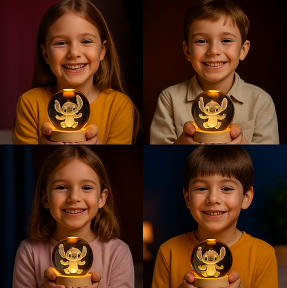 Lámpara de Cristal LED 3D de Stitch – El regalo mágico que ilumina la pieza de tus hijos 💙✨