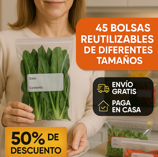 ¡Despídete del desorden y la comida vencida! 🧊 Pack de 45 Bolsas Reutilizables con Cierre Deslizante