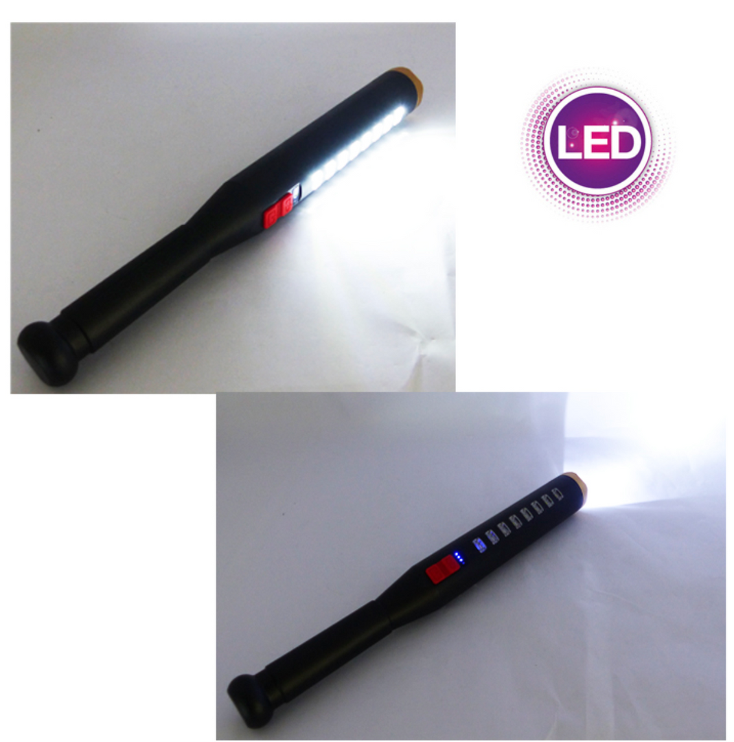 Linterna De 1 + 8 LED USB Recargable Tipo Bate De Beisbol Con Indicador