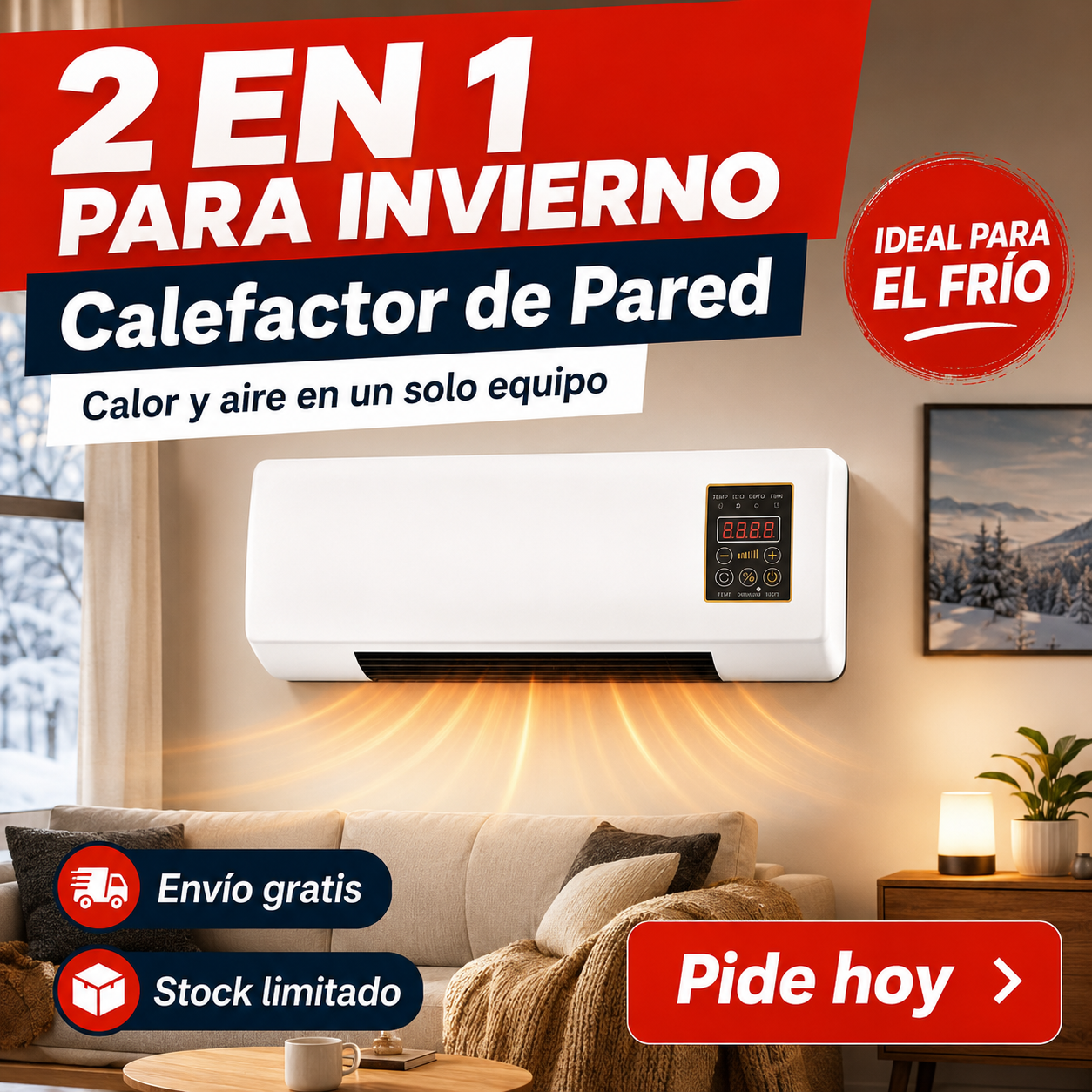 Calefactor 2 en 1 de Pared — Frío y Calor con Control Remoto