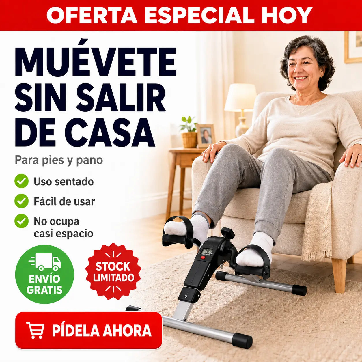 KineFlow™ Pedalera Plegable con Pantalla LCD para Recuperar Energía y Movilidad desde tu Sillón