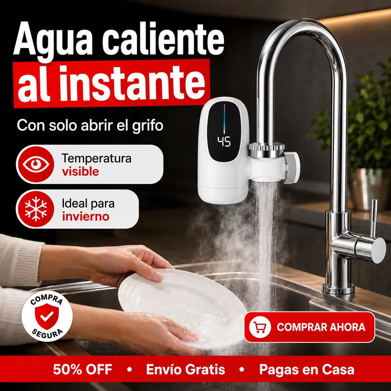 TermoFlow — Llave Grifo Eléctrica con Agua Caliente al Instante y Pantalla Digital