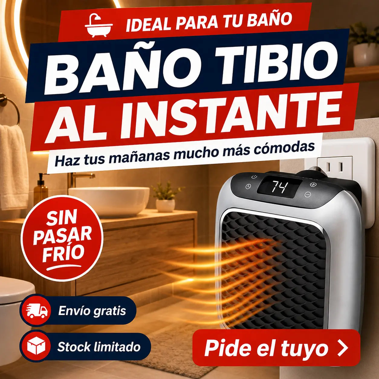 CalorMax Calefactor Eléctrico Portátil con Control Remoto y Pantalla Digital