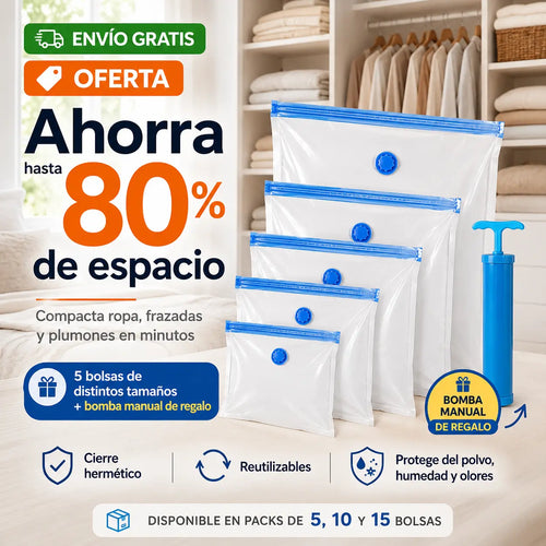 SellaPlus™ Bolsas al Vacío con Bomba Incluida (Pack 5/10/15 + 50% OFF)