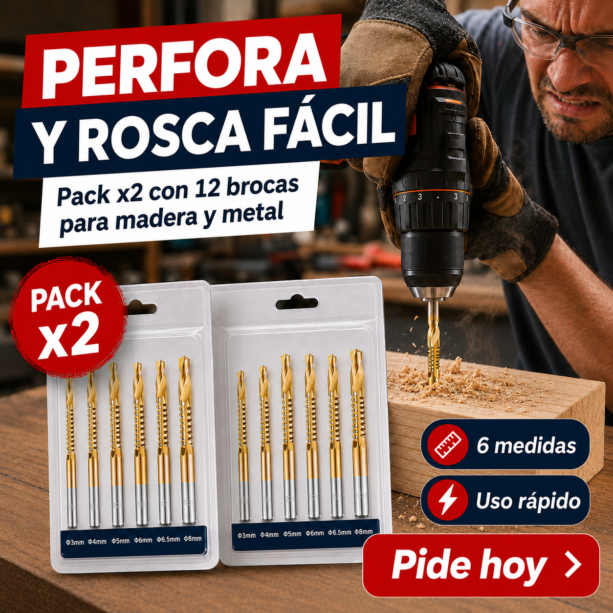 CortaFlex — 12 Brocas que Perforan, Cortan y Tallan Madera y Plástico