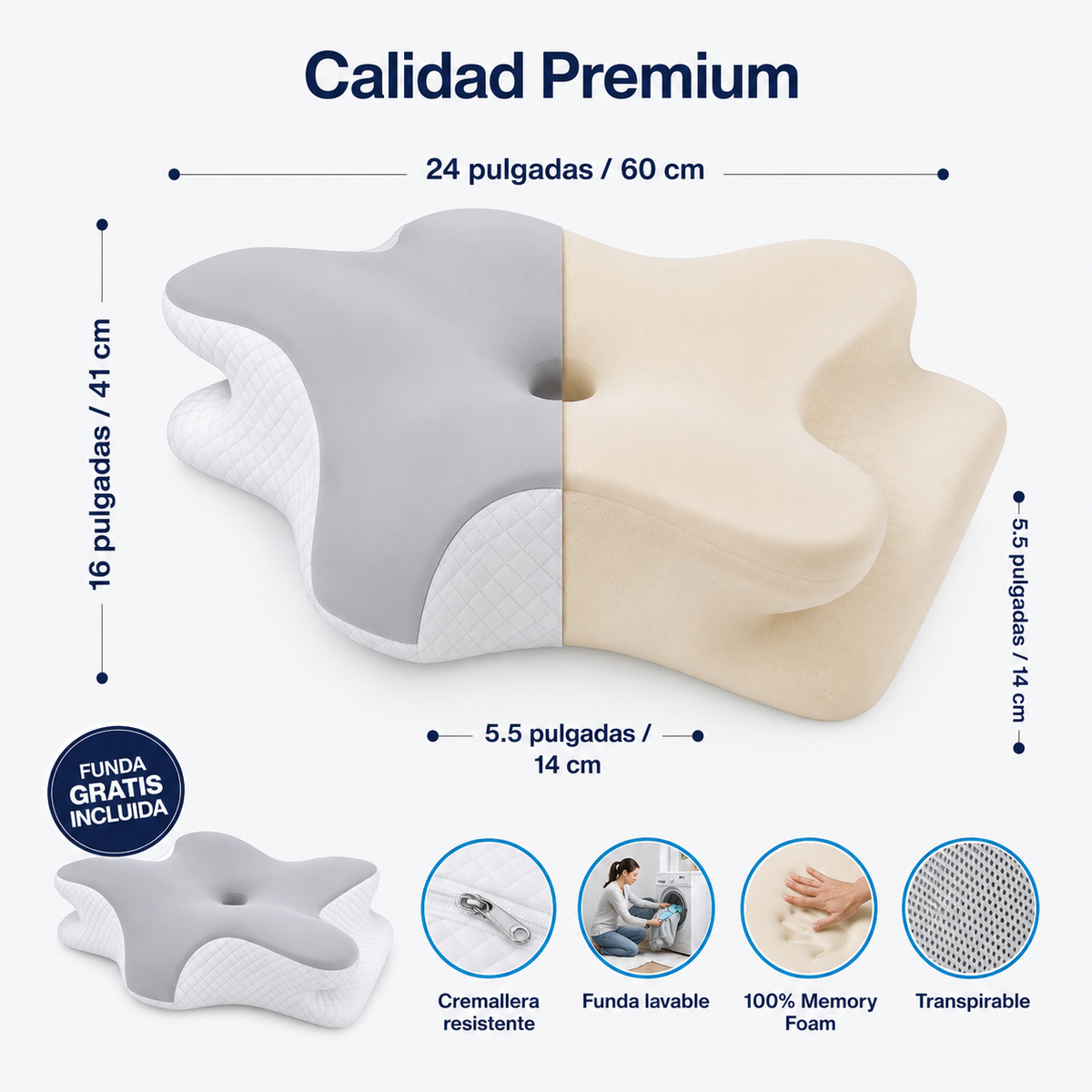 Almohada Cervical Japonés Memory Foam 62cm — Alivia el Dolor de Cuello