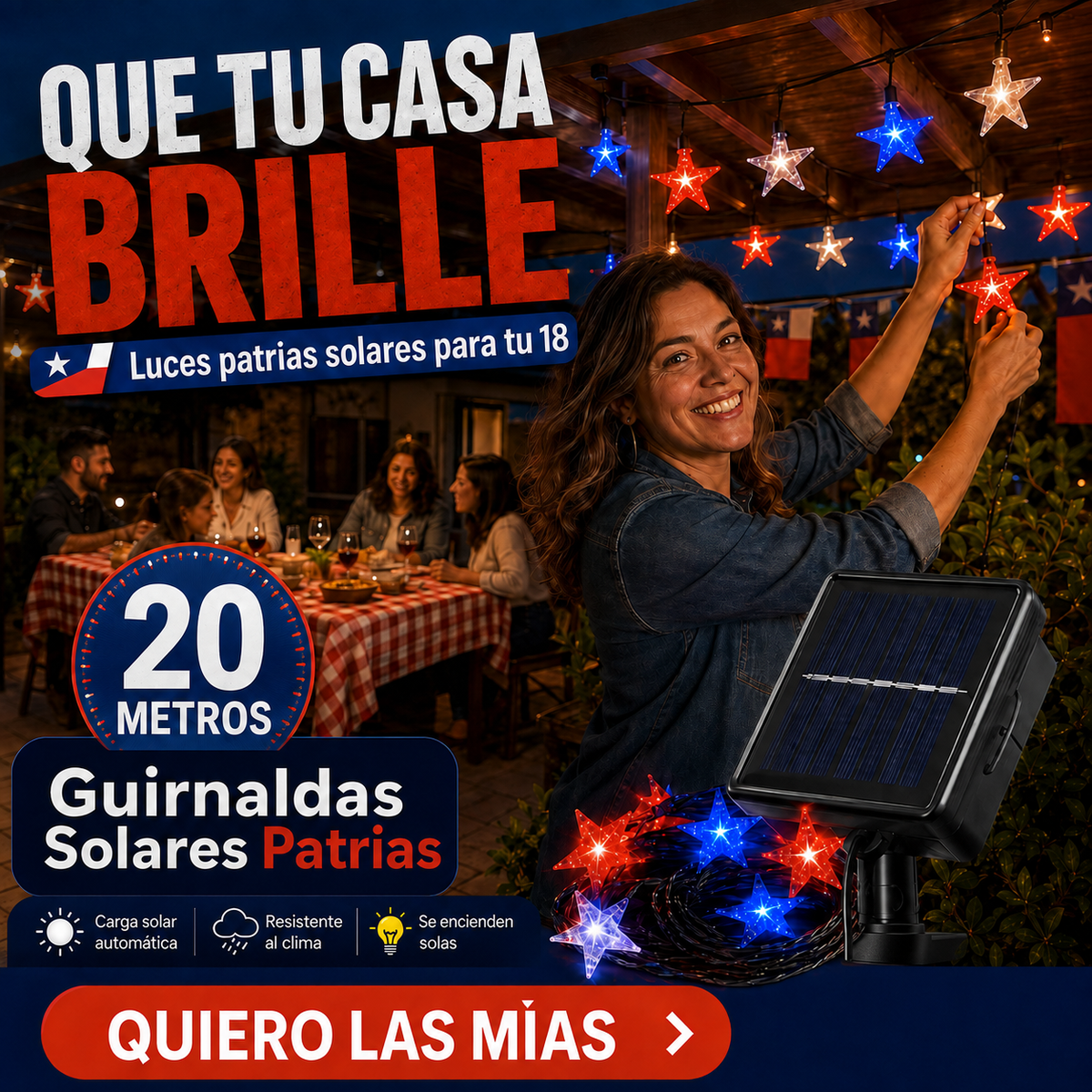 Guirnaldas Solares para Fiestas Patrias 20 Metros 🇨🇱