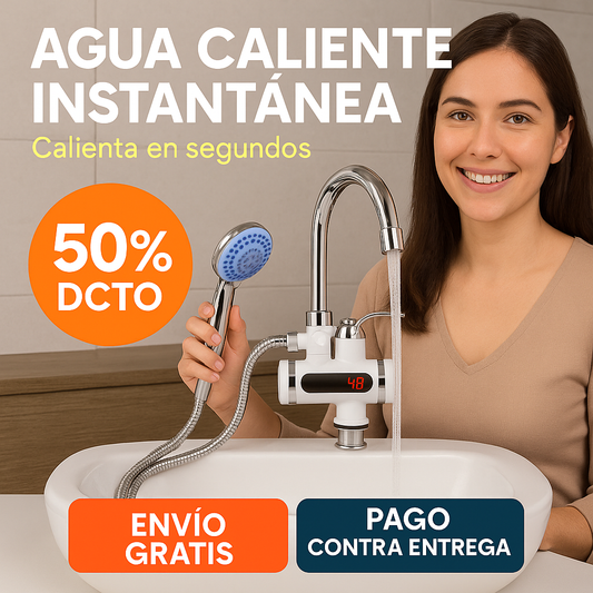 Calentador de Agua Eléctrico 2 en 1 para Ducha y Grifo — ¡Agua caliente al instante, sin complicaciones!