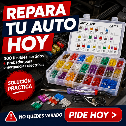 FusiMax — Kit 300 Fusibles Automotrices 2A a 40A + Probador de Corriente 12V de Regalo