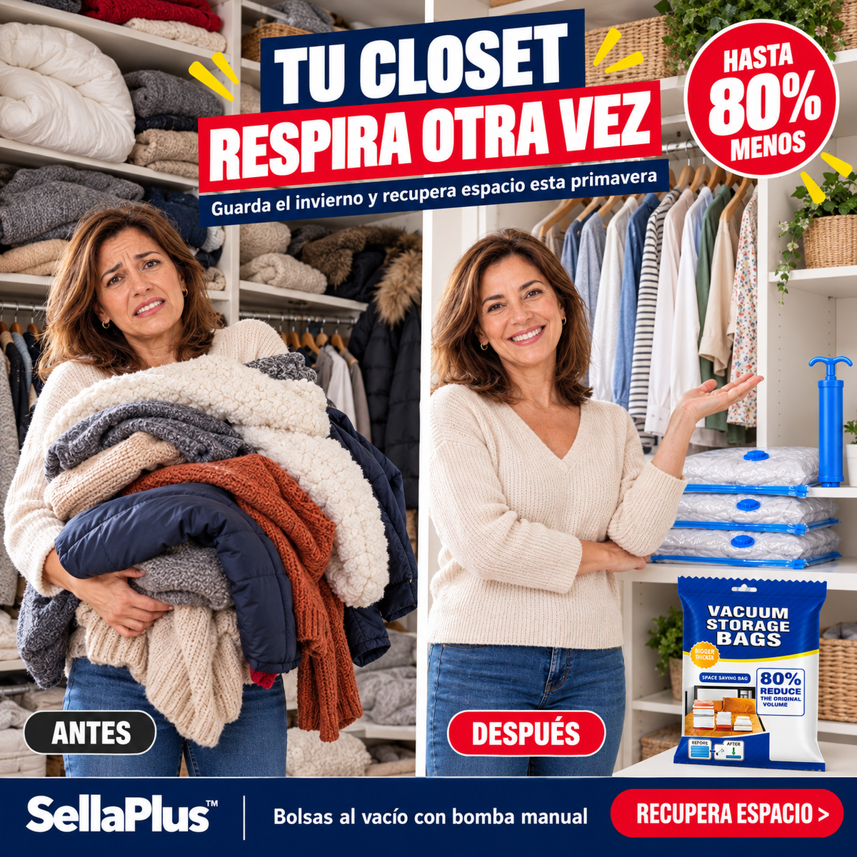 SellaPlus™ Bolsas al Vacío con Bomba Incluida (Pack 5/10/15 + 50% OFF)