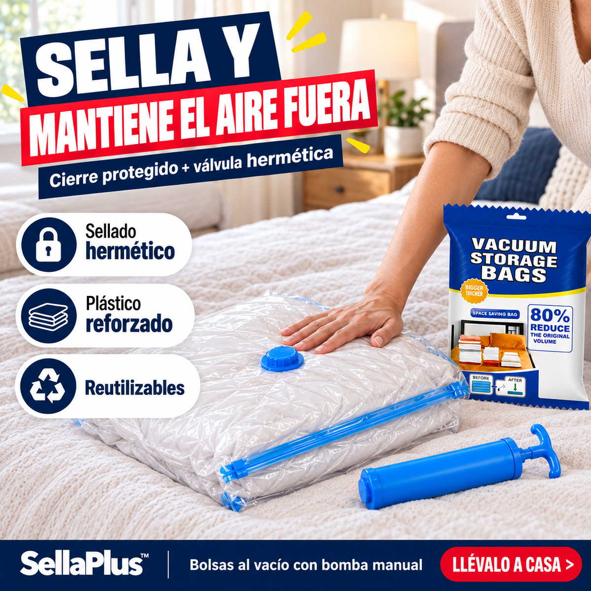 SellaPlus™ Bolsas al Vacío con Bomba Incluida (Pack 5/10/15 + 50% OFF)