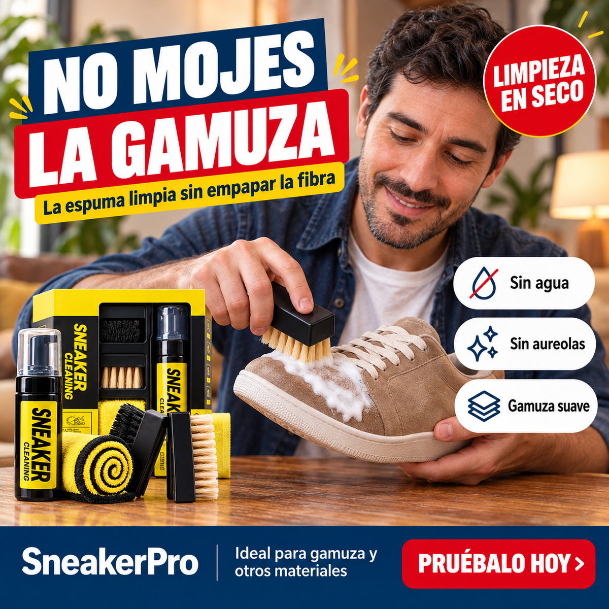 SneakerPro — Kit Limpiador de Zapatos sin Agua: Espuma + Cepillos + Paño | 2 Kits