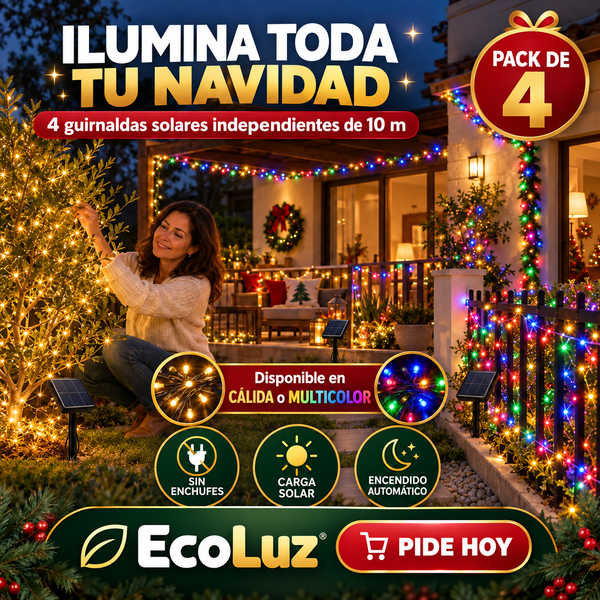 EcoLuz — Ilumina tu Navidad con Energía Solar | Pack 4 Guirnaldas de 10 m