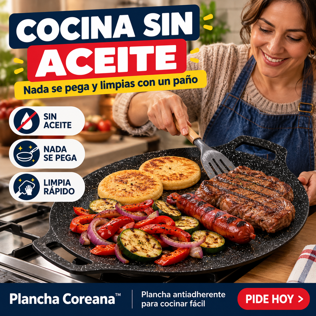 Plancha Coreana™ Cocina Sin Aceite y Limpia con un Paño