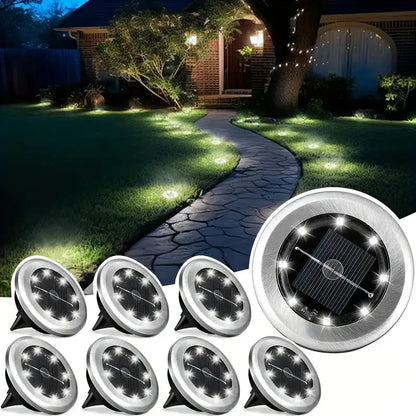 Pack 4 Lámparas Solar ☀️ Estaca 8 Led Para Patio Jardín Exterior luz Fría - Envío Gratis 🎁