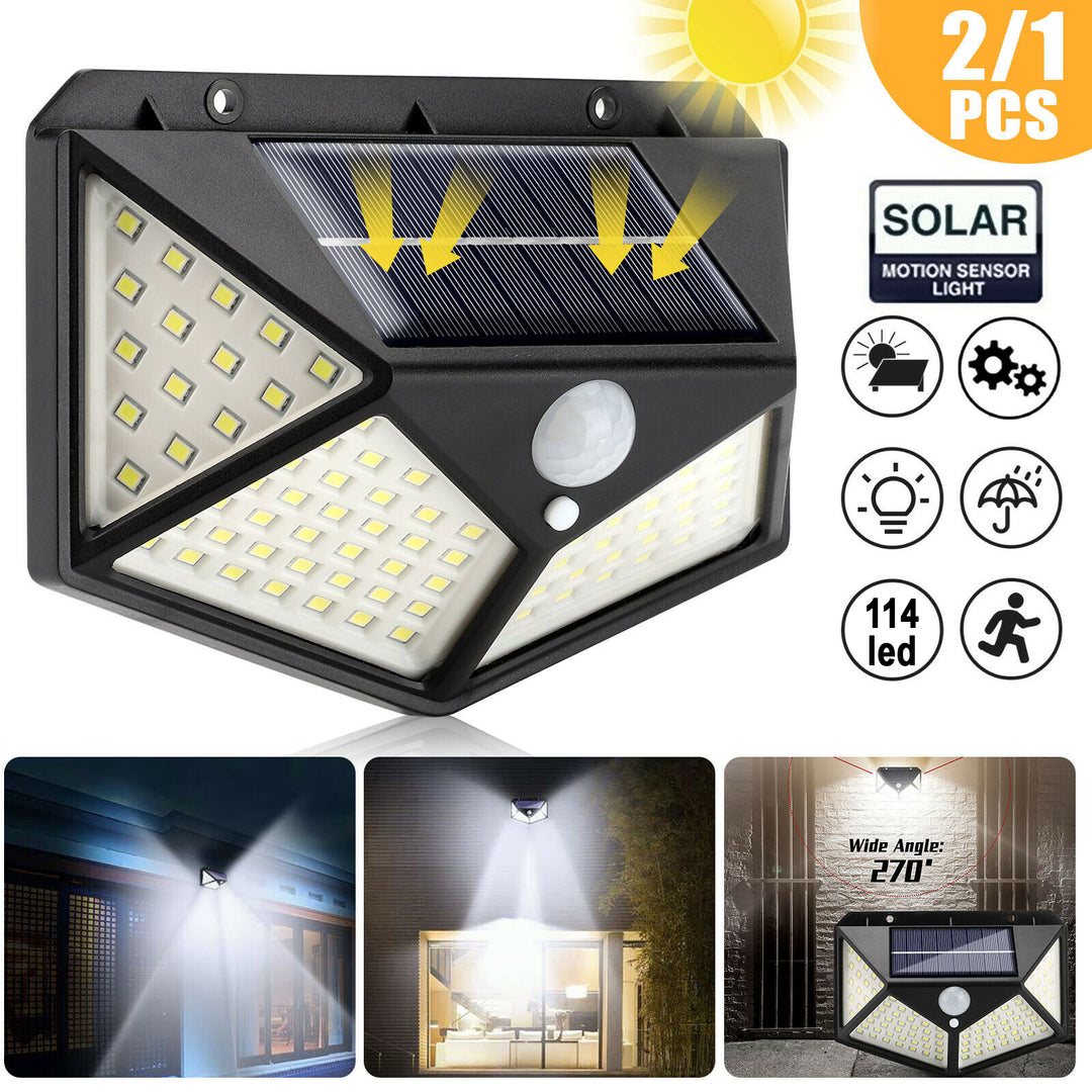 Pack de 2 Foco Lámpara Solar 114Led Exterior con Sensor De Movimiento