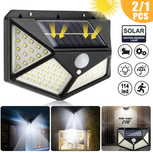 Pack de 2 Foco Lámpara Solar 114Led Exterior con Sensor De Movimiento