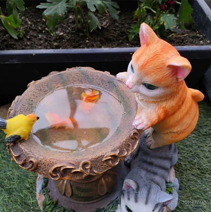 ESTATUA FUENTE DE GATOS LED SOLAR
