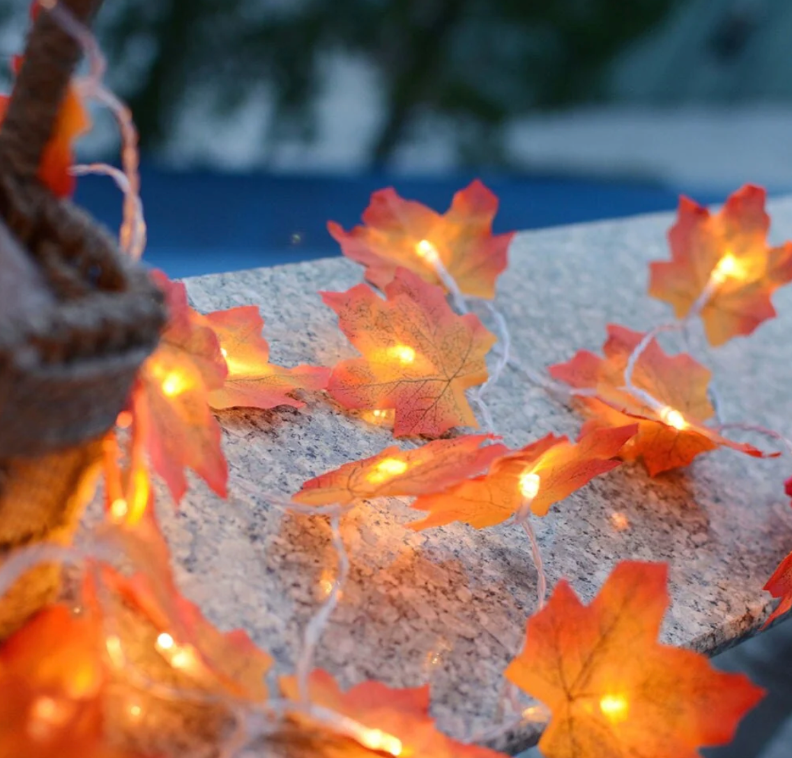 LUCES EN HOJAS DE OTOÑO LED DE 5 METROS LUZ CÁLIDA