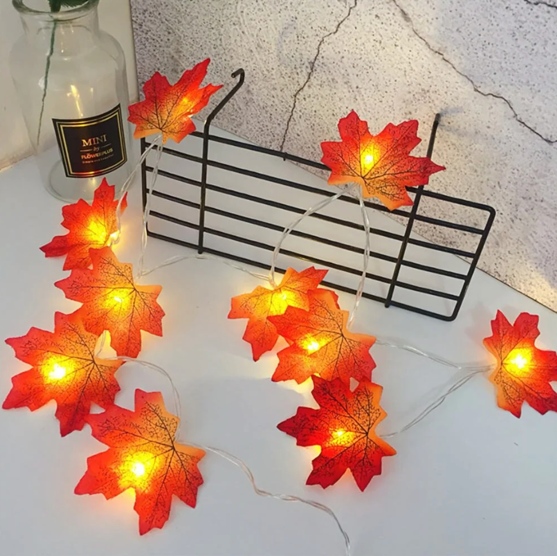LUCES EN HOJAS DE OTOÑO LED DE 5 METROS LUZ CÁLIDA