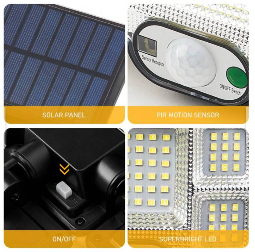 Foco Led Solar Pared Exterior 168 Led + Control remoto