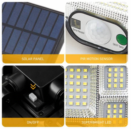 Foco Led Solar Pared Exterior 168 Led + Control remoto