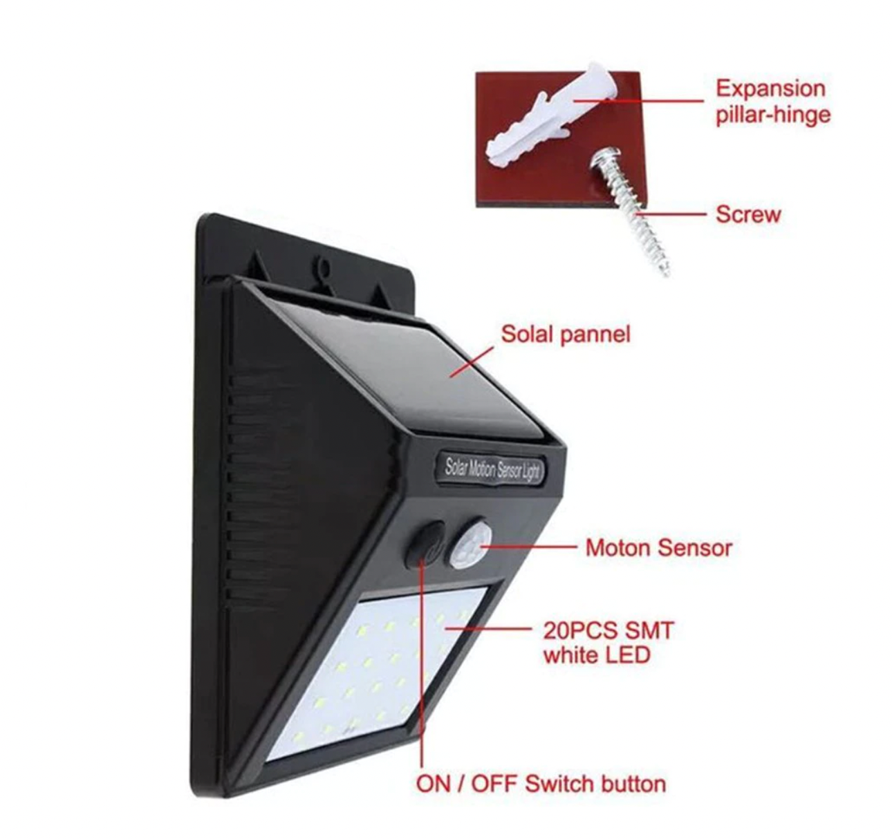 5 Focos Solares De 20 Led Con Sensor Movimiento Exterior Led