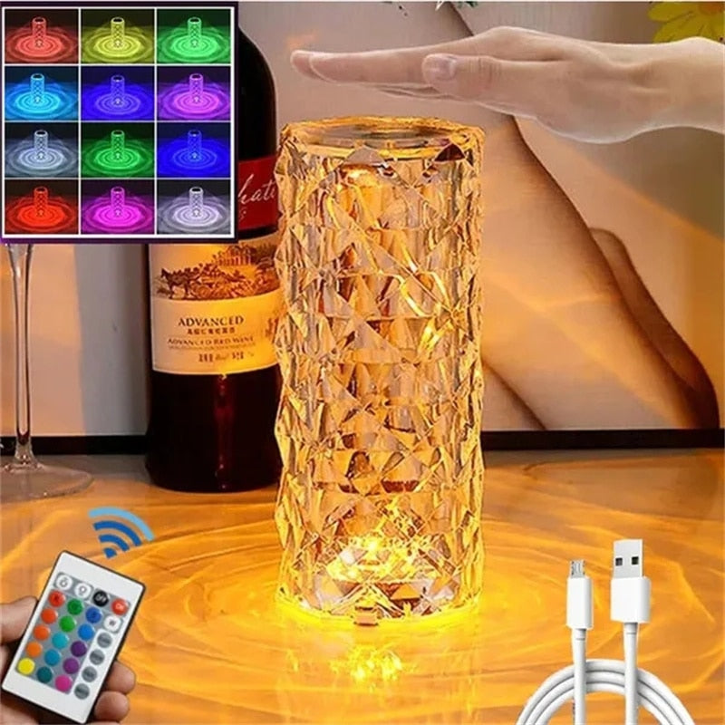 Lampara de mesa Led de cristal de Luz Rosa Proyector Romántico