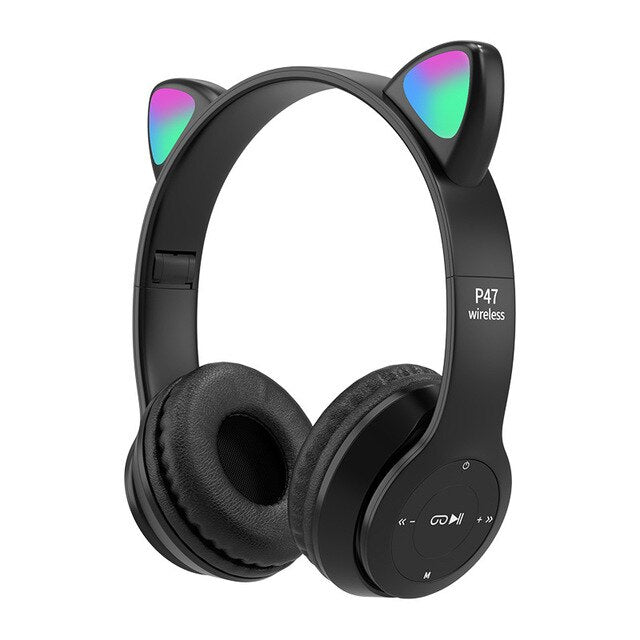 Audífonos Para Niños, Bluetooth, Modelo CAT-P47, Orejas Con Luz RGB